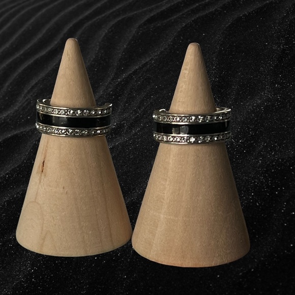 ๐ Brighton Black Enamel & Crystal Hoop Earrings ๐ - Picture 1 of 2